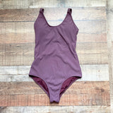 M Plum Ribbed Padded Strappy Back One Pice Swimsuit- Size S