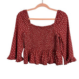 American Eagle Rust Polka Dot Ruffle 3/4 Sleeve Smocked Peplum Top- Size S