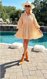 AURA Cream Printed Linen Blend Dress- Size XS
