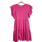 English Factory Pink Smocked Ruffle Sleeve Dress- Size M