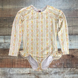 Minnow Citrus and Floral Print with Back Ribbon Bow Swimsuit- Size 7/8Y (we have matching swimsuit)