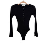 Showpo Black Ribbed Snap Front Tatem Bodysuit NWT- Size 4