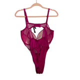 Victoria Secret Magenta Padded Mesh Rhinestone Thong Bodysuit- Size XL