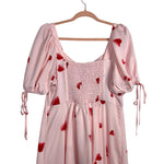 Eloquii Light Pink Satin with Hearts Twist Bodice Puff Sleeve Dress- Size 14 (sold out online)