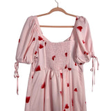 Eloquii Light Pink Satin with Hearts Twist Bodice Puff Sleeve Dress- Size 14 (sold out online)