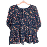 Old Navy Black Floral Pattern with Front Tie Tiered Top- Size XL
