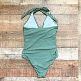 No Brand Green Padded Halter Tie One Piece- Size S