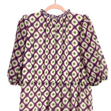Marie Oliver Purple Pink and Green Geo Print Metallic Puff Sleeve Dress- Size XL (sold out online)