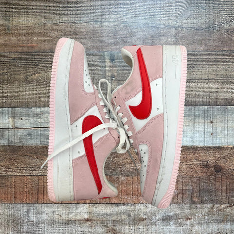Pre-Owned Nike Air Force 1 Pink and Red Suede Leather Sneakers- Size 8 (see notes)