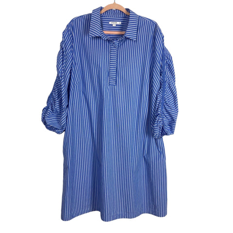 Chico's Blue/White Striped with Ribbon Ruched Sleeves Dress- Size 4 (US 20, see notes)