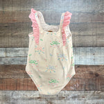 The Beaufort Bonnet Company White Bow/Flower Pink Ruffle Swimsuit - Size 3T