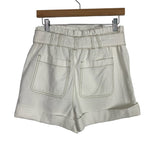 BP White Linen with Taupe Stitching Paperbag Waist and Tie Belt Shorts- Size M