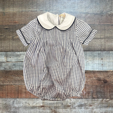 The Beaufort Bonnet Company Navy Gingham Pintuck Bubble- Size 6/12M