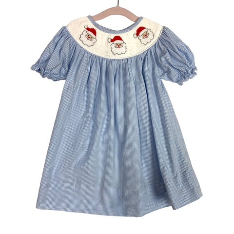 Shop Teeta Blue and White Gingham Santa Smocked Dress- Size 2T (sold out online)