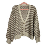 Pink Lily Tan/Cream Stripe/Checker Cardigan - Size M