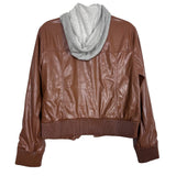 Evereve Cognac Faux Leather Jacket with Removable Knit Hoodie Dickey- Size M (sold out online)