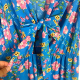 BTFBM Blue Floral Front Tie Cutout Dress- Size L