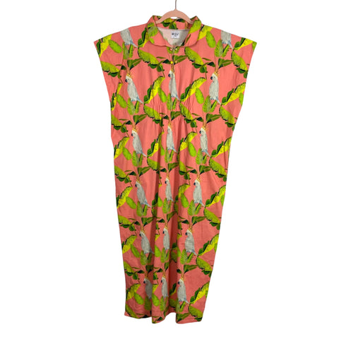 Holly Shae Pink Cockatiel Print Side Slits Dress- Size ~XL/XXL (no size tag, fits like XL/XXL)