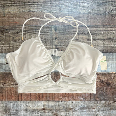 Aerie Bandeau White Cut Out Swim Top NWT - Size L