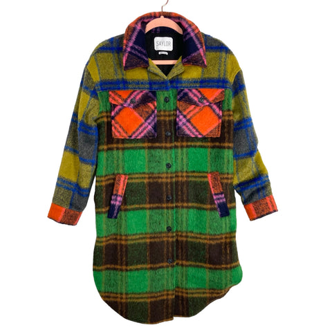 SAYLOR Multi-Color Plaid Faux Wool Shacket Dress- Size XS