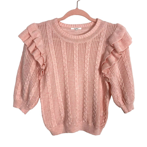 Tularosa Pink Ruffle Open Knit Sweater- Size S