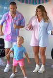 Petal + Pup Striped Blue and Pink Romper- Size XL