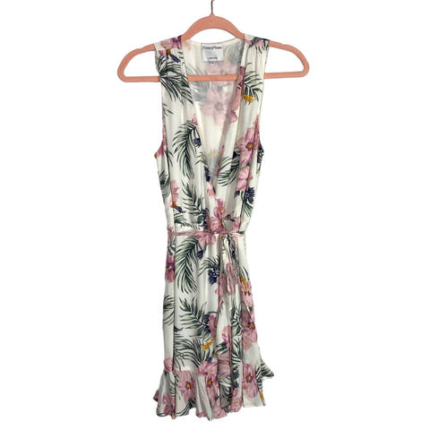 Privacy Please White Tropical Floral Print Wrap Dress- Size S