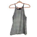 Express White/Black Striped Sheer Overlay Elastic Hem with Back Tie Lined Tank- Size S (see notes)