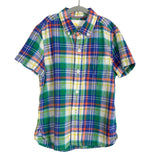 Mini Boden Green/Blue/Red Plaid Linen Blend Short Sleeve Button Up- Size 5-6Y