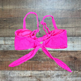 Pink Lily Hot Pink Textured Knotted with Back Tie Padded Bikini Top - Size S (we have matching bikini bottoms)
