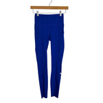 Lululemon Blue with Side Pockets Raw Hem Exposed Seams Leggings - Size 2 (Inseam 24.5”)