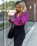 Leith Fuchsia Geo Print Surplice Bodysuit- Size S (sold out online)