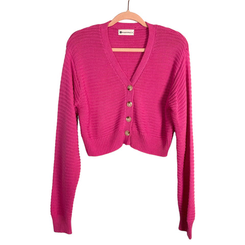 The Impeccable Pig Pink Button Front Cropped Sweater Cardigan- Size M