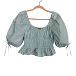 STAUD Light Blue Puff Sleeve Smocked Top - Size 2