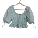 STAUD Light Blue Puff Sleeve Smocked Top - Size 2