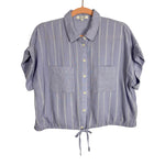 Madewell Periwinkle Striped Linen Blend Drawstring Waist Button Up Top- Size M (sold out online)