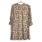 Hayden Cream Browns Floral Print Mock Neck Back Tie Dress- Size L