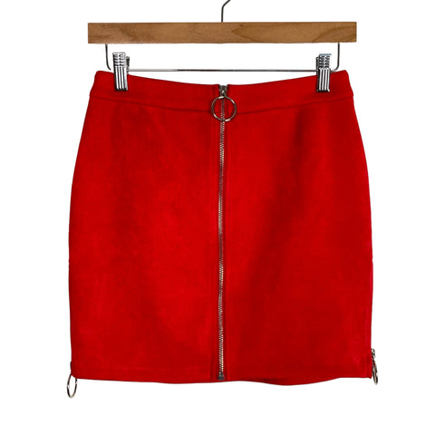 Seek The Label Red Suede with Side Zipper Slits Mini Skirt- Size S