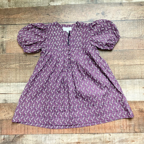 Hunter Bell Eggplant Patterned Pleated with Front Buttons Dress NWT- Size 4