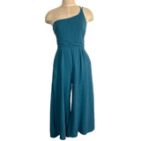 No Brand Blue Linen One Shoulder with Double Straps Jumpsuit- Size S