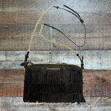 Burberry Black Calf Suede Clutch with Removable Chain Shoulder Strap