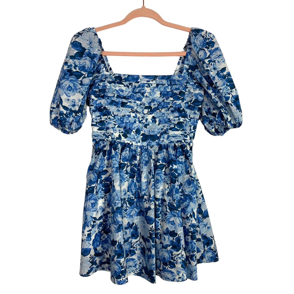Abercrombie & Fitch Blue Floral Puff Sleeve Dress- Size S Petite The Saved Collection Abercrombie & Fitch Blue Floral Puff Sleeve Dress- Size S Petite The Saved Collection