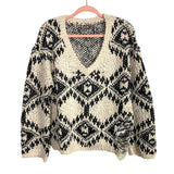 Cupshe Black and Cream Chenille Distressed Sweater- Size S