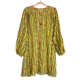 Roller Rabbit Yellow with Striped Floral Print Balloon Sleeves Button Up Dress- Size XL (see notes)