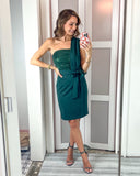 Grace Karin Evergreen Sequin Bodice One Shoulder with Tie Belt Dress NWT- Size S