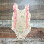 The Beaufort Bonnet Company White Bow/Flower Pink Ruffle Swimsuit - Size 3T
