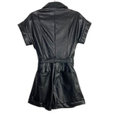 BCBGeneration Black Faux Leather Belted Romper- Size S