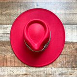 No Brand Red with Printed Belt Adjustable Wide Brim Hat