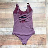 M Plum Ribbed Padded Strappy Back One Pice Swimsuit- Size S