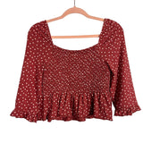 American Eagle Rust Polka Dot Ruffle 3/4 Sleeve Smocked Peplum Top- Size S